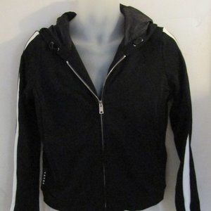 New Prada Black White Stripe Cotton Jersey Zip Front Felpa Blouson Hoodie Jacket